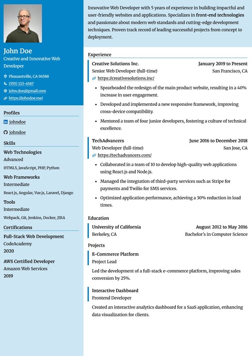 Preview of the Ditgar resume template