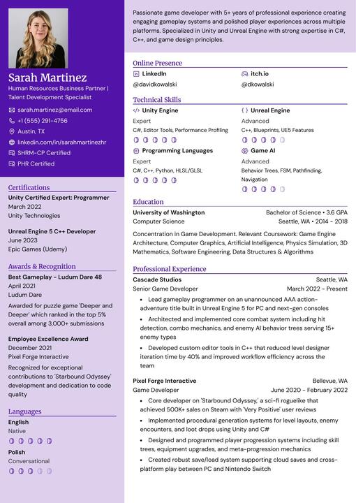 Preview of the Gengar resume template