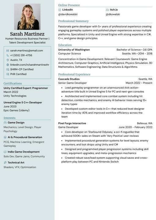 Preview of the Glalie resume template