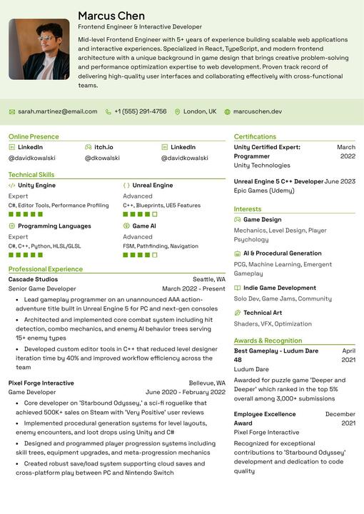 Preview of the Leafish resume template