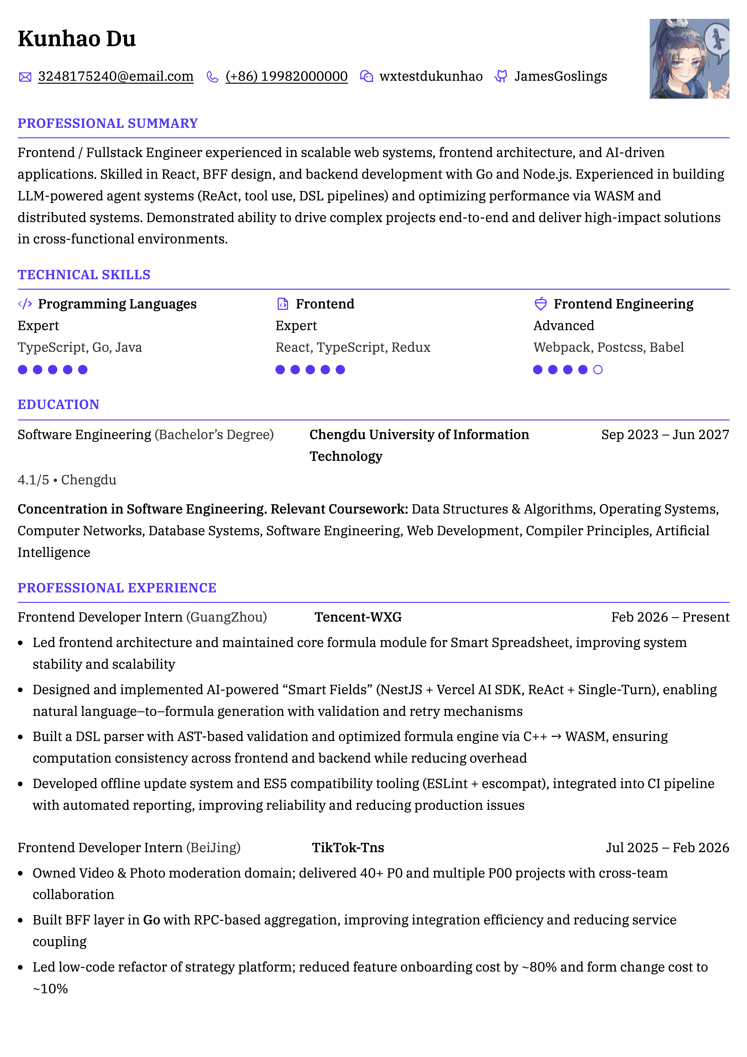 Preview of the Meowth resume template