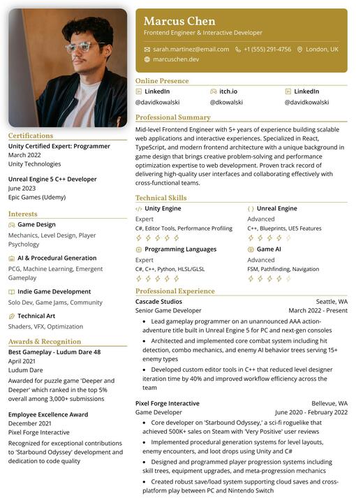 Preview of the Pikachu resume template